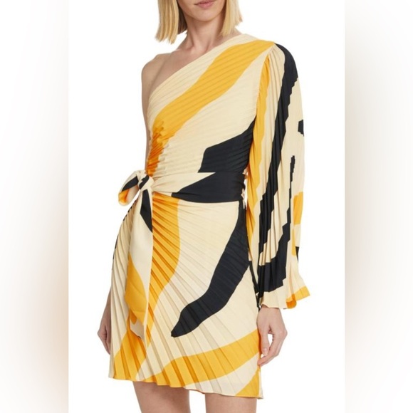 NWT Milly Linden Zebra Pleated One-Shoulder Dress, Size 2 - Picture 2 of 16